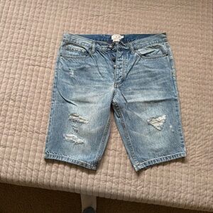 Topman Light Blue Distressed Jean Shorts